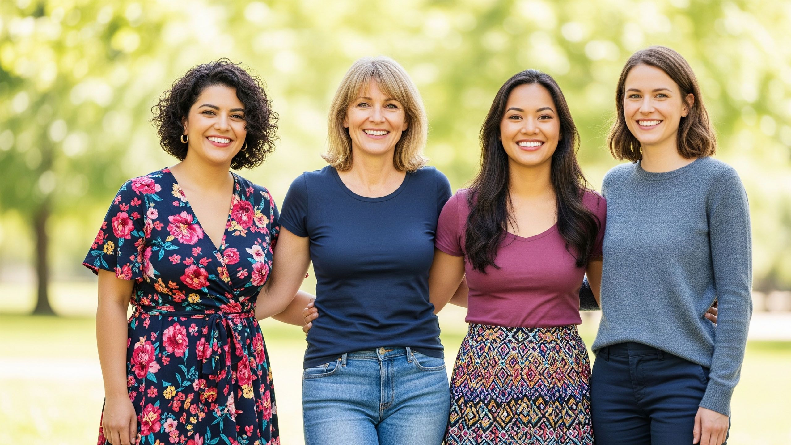 Diverse women posing confidently for a body positivity survey
