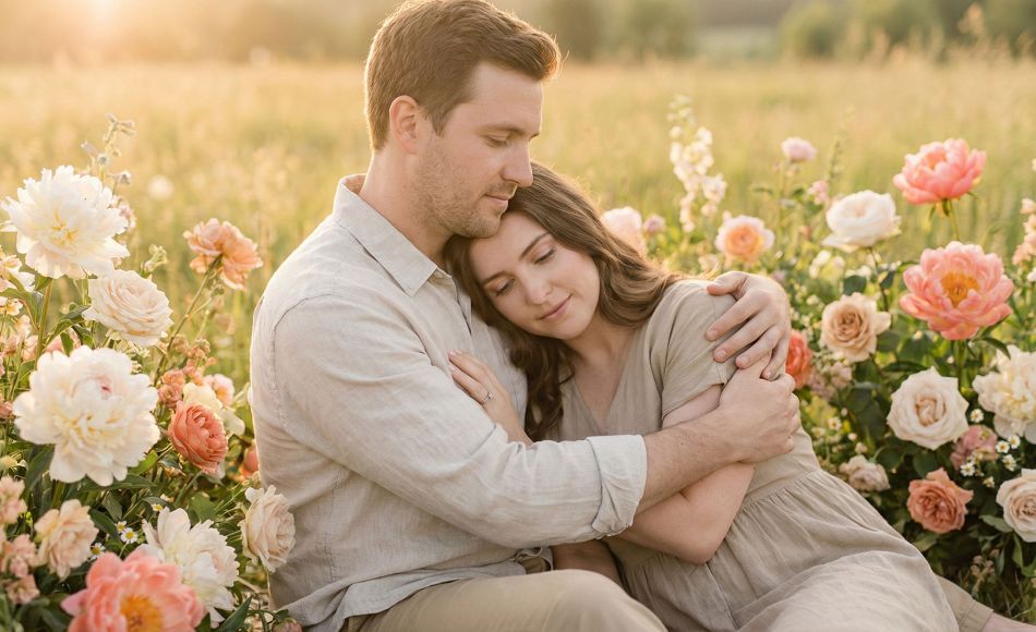 A woman feeling secure and cherished in a traditional relationship setting.