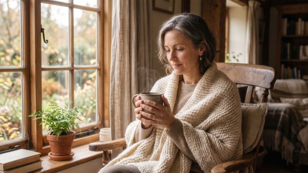 Woman sitting quietly by a sunlit window, symbolizing reflection and healing after loss"