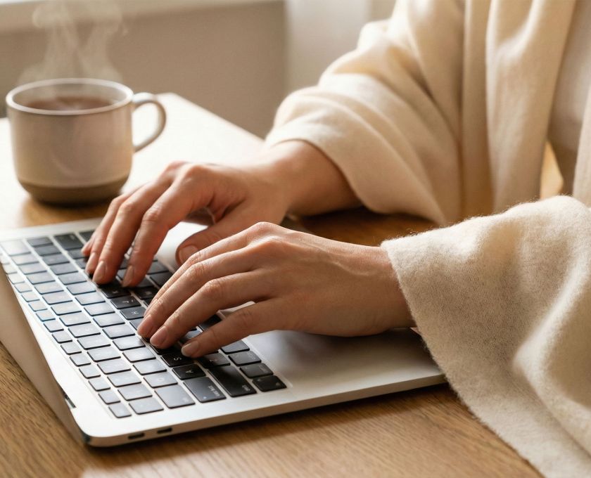 A serene and organized home office desk for a professional woman.