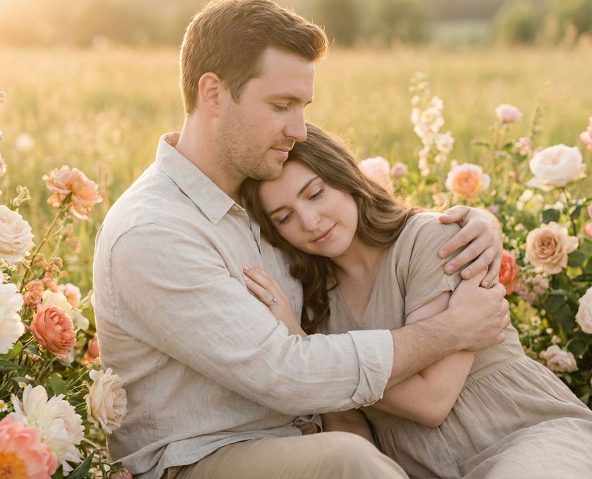 A woman feeling secure and cherished in a traditional relationship setting.