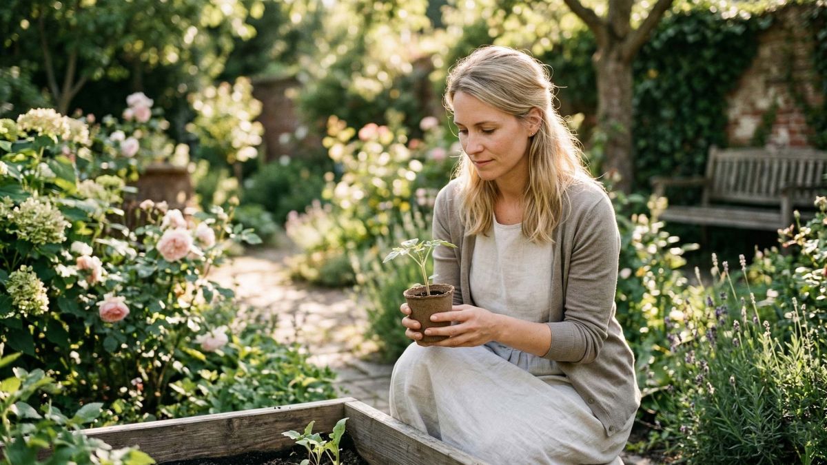 Eine moderne Frau denkt über die natürlichen Zyklen von Leben und Fruchtbarkeit nach.