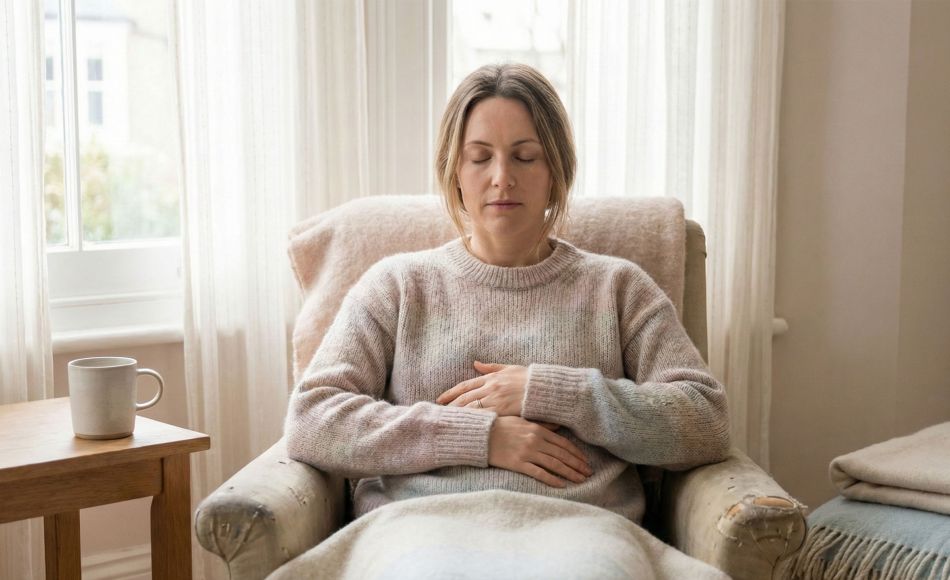Mujer practicando la presencia consciente mientras sana su intimidad emocional en sus relaciones.