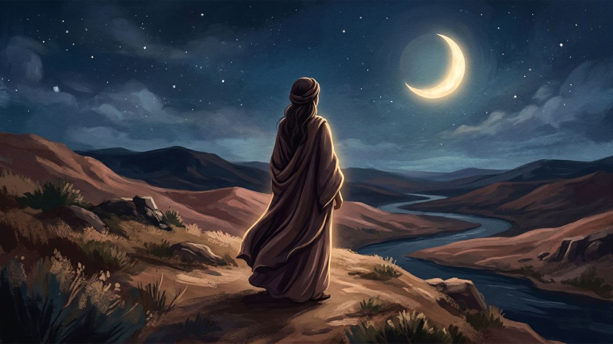 Silueta de una mujer bajo una luna creciente, representando la conexión histórica y cultural entre el ciclo femenino y los ritmos lunares