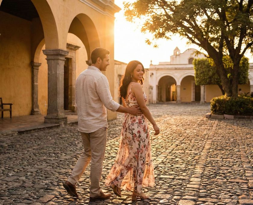 Un hombre seguro mostrando liderazgo protector y tradicional durante una cita.