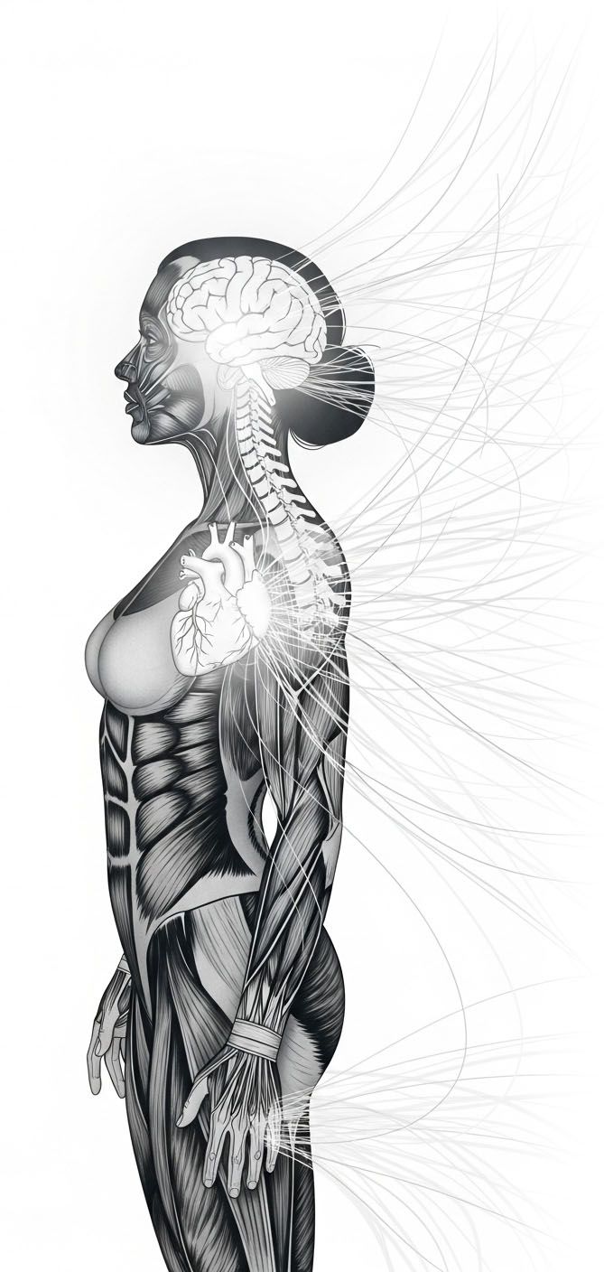 Abstrakte Silhouette, die Weiblichkeit und Geist-Körper-Verbindung symbolisiert