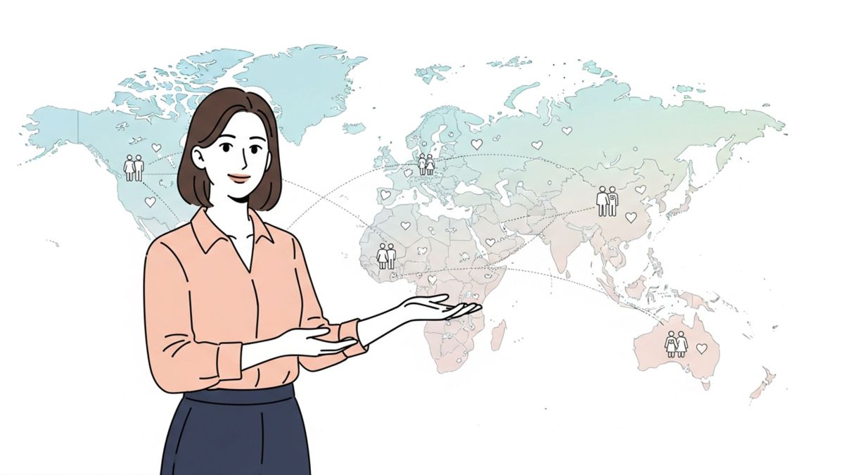 Femme réfléchissant aux styles d’attachement dans le monde devant une carte pastel