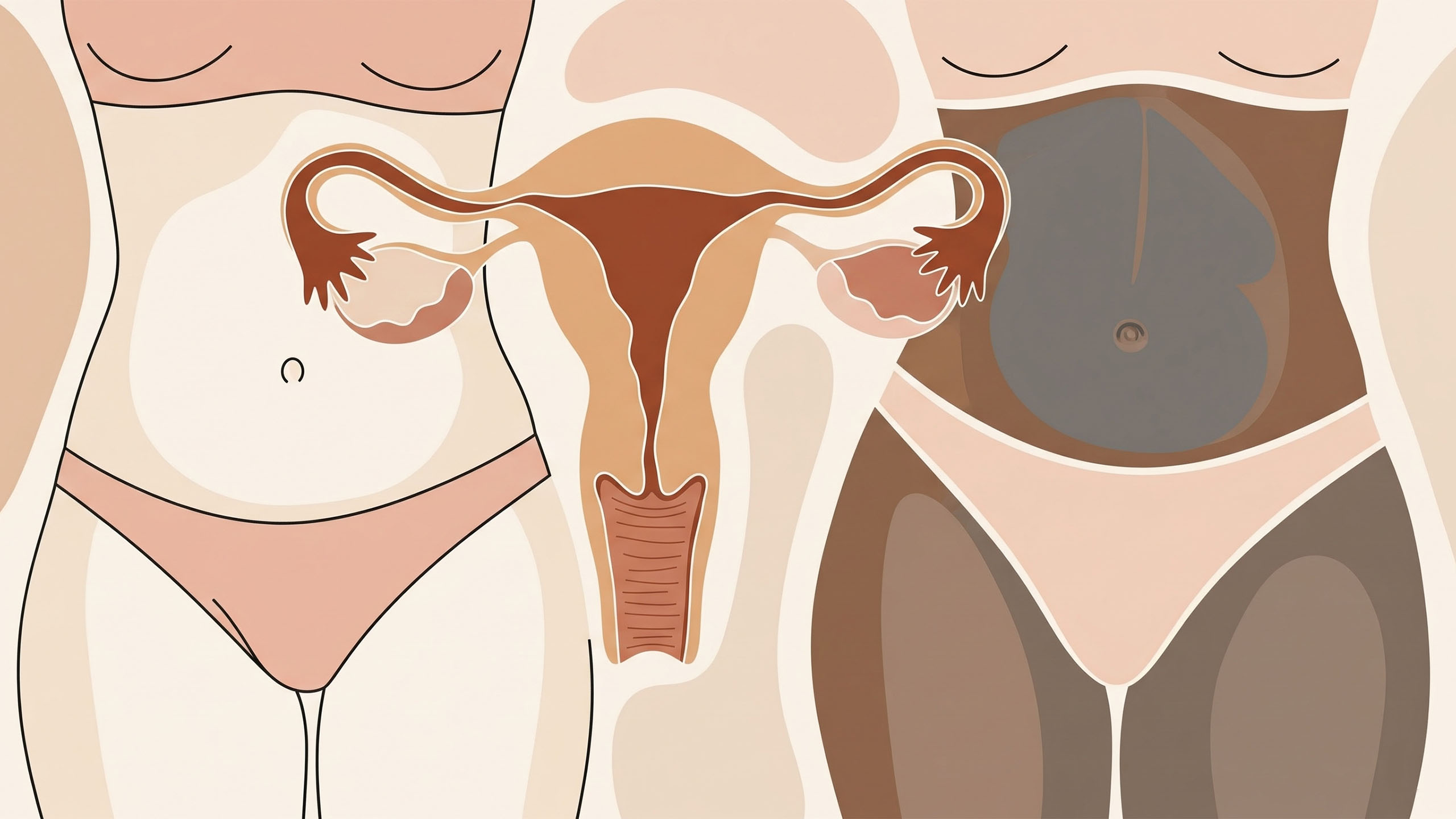 Abstrakte Illustration, die eine gesunde weibliche Anatomie darstellt und Verst&auml;ndnis und Bildung symbolisiert.