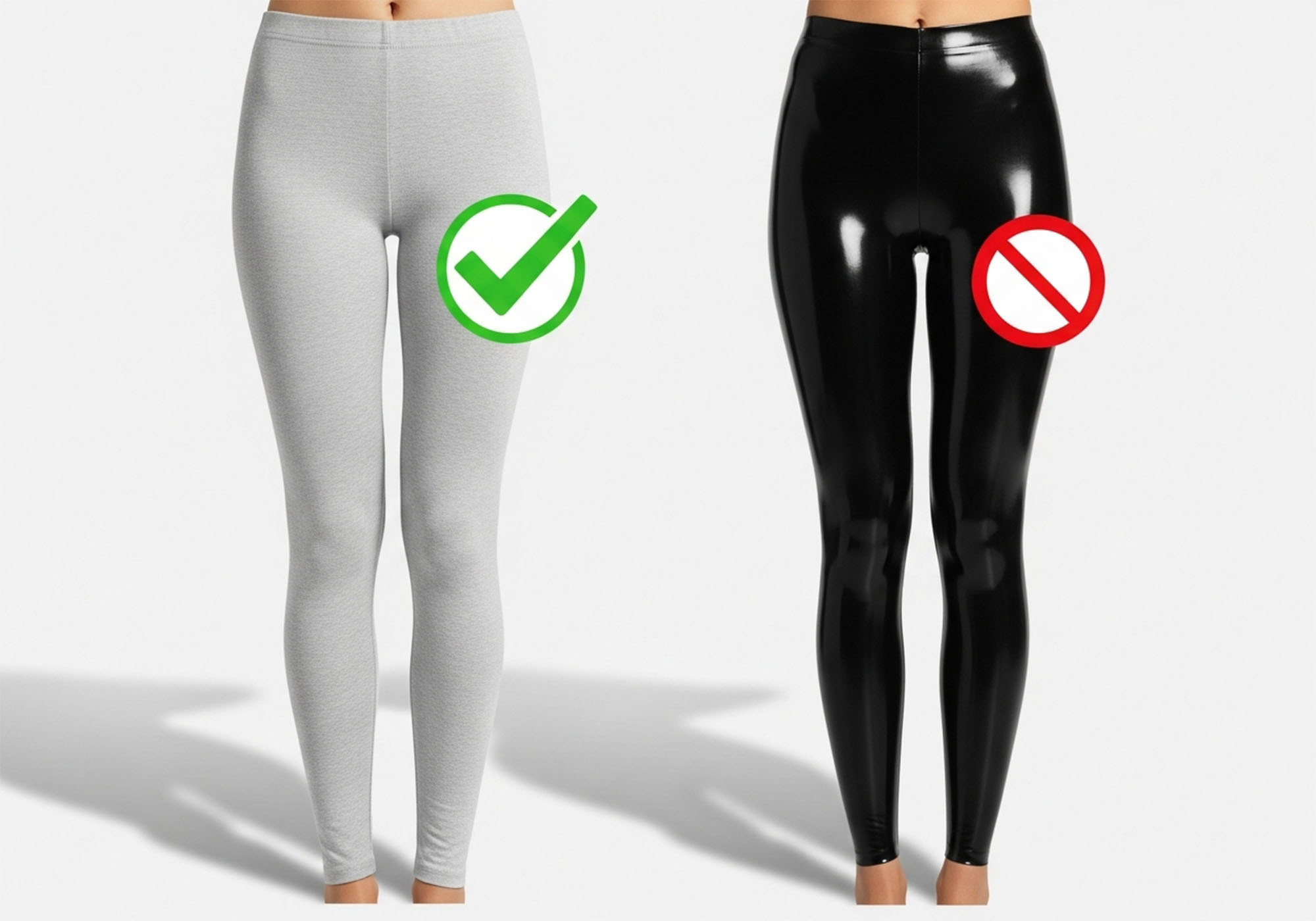 Image comparing breathable cotton underwear and tight synthetic leggings for vaginal health.