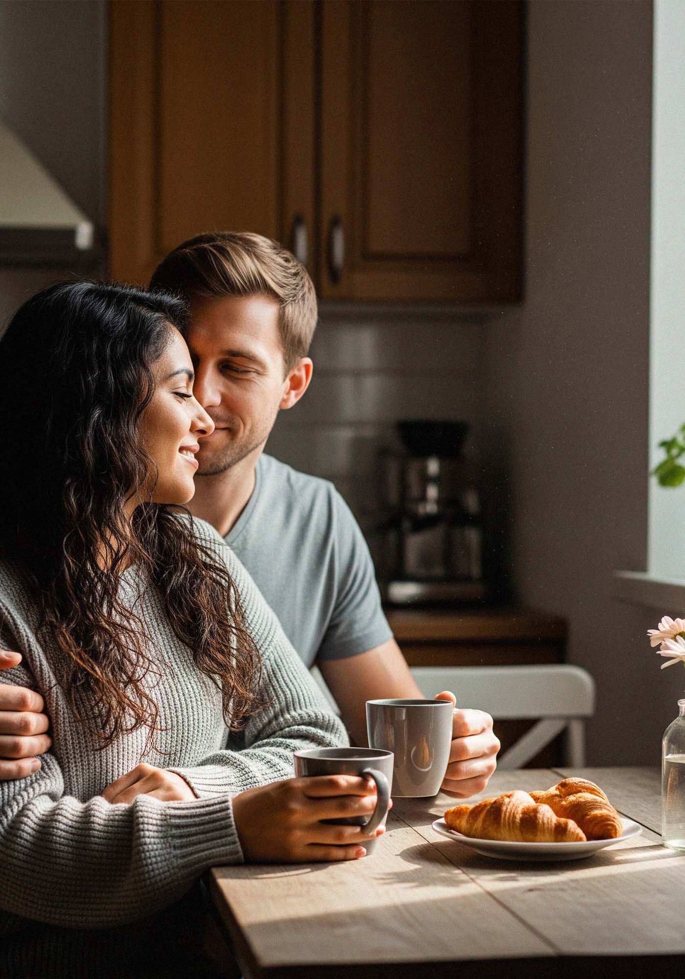 Pareja disfrutando café matutino como parte de rituales de romance diarios