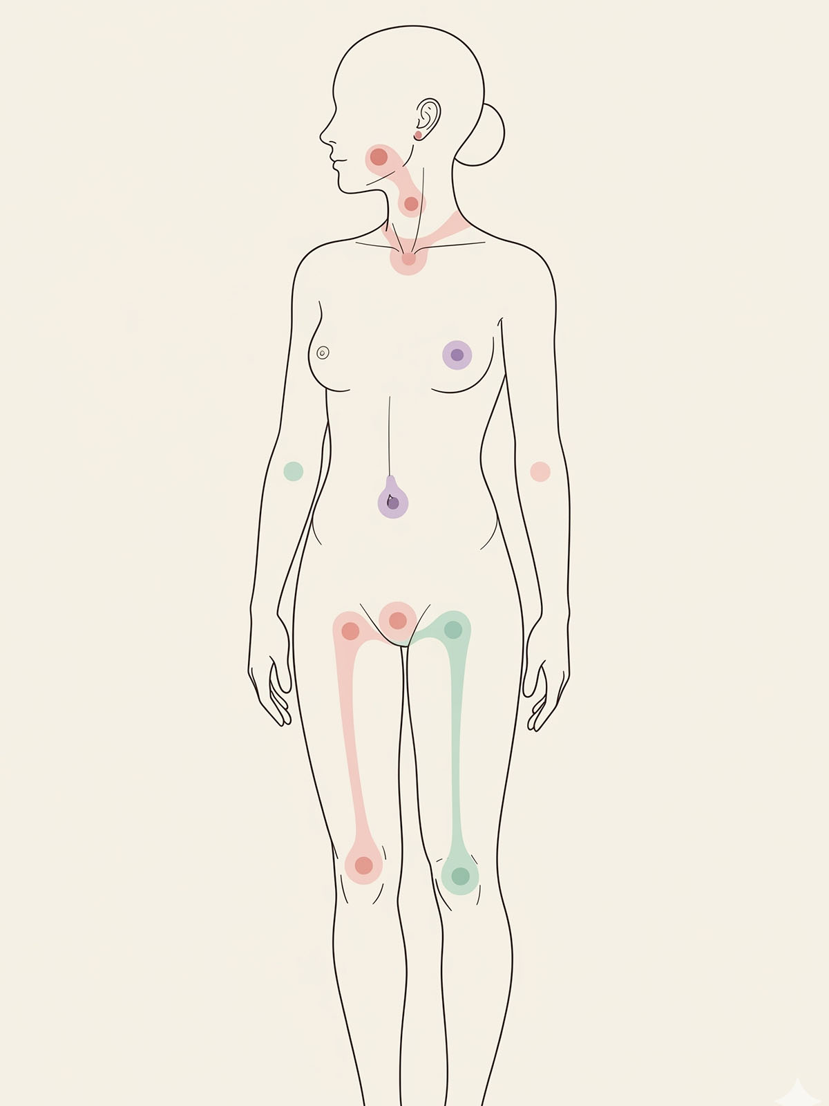 Mapa ilustrado de zonas erógenas del cuerpo humano para exploración del placer