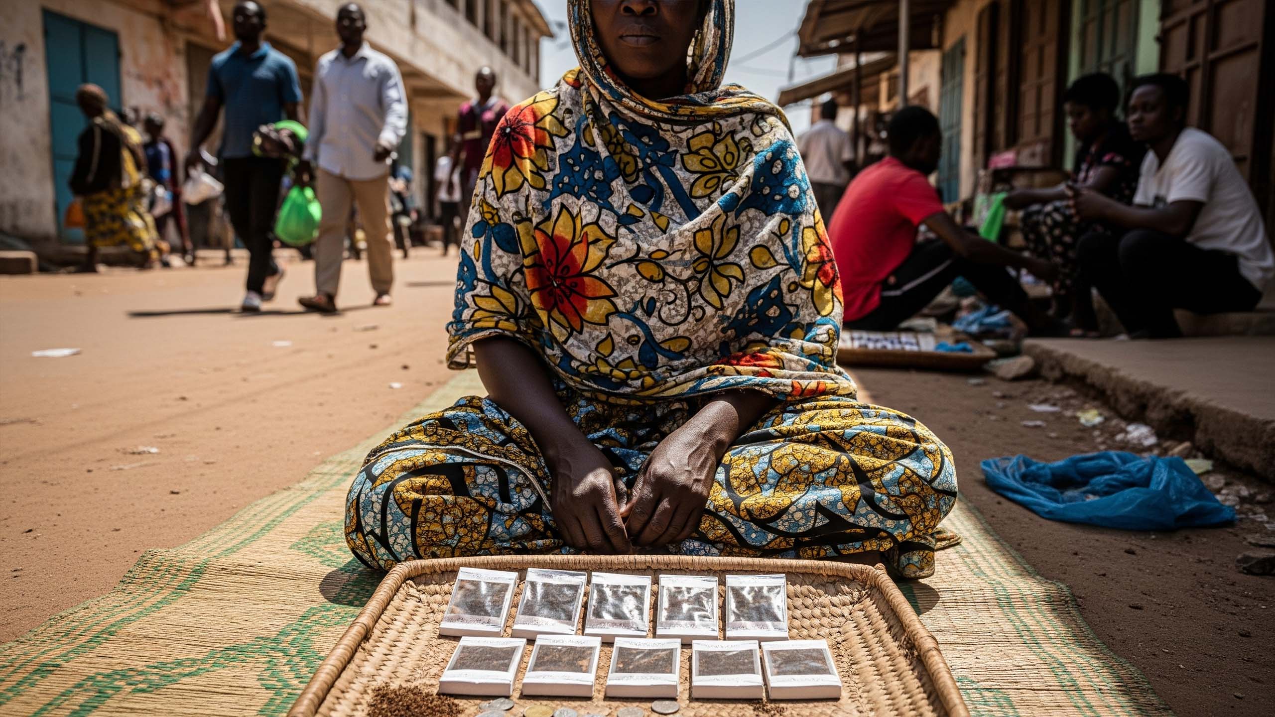 Tabaco en polvo vendido en un mercado africano, representa el uso intravaginal tradicional