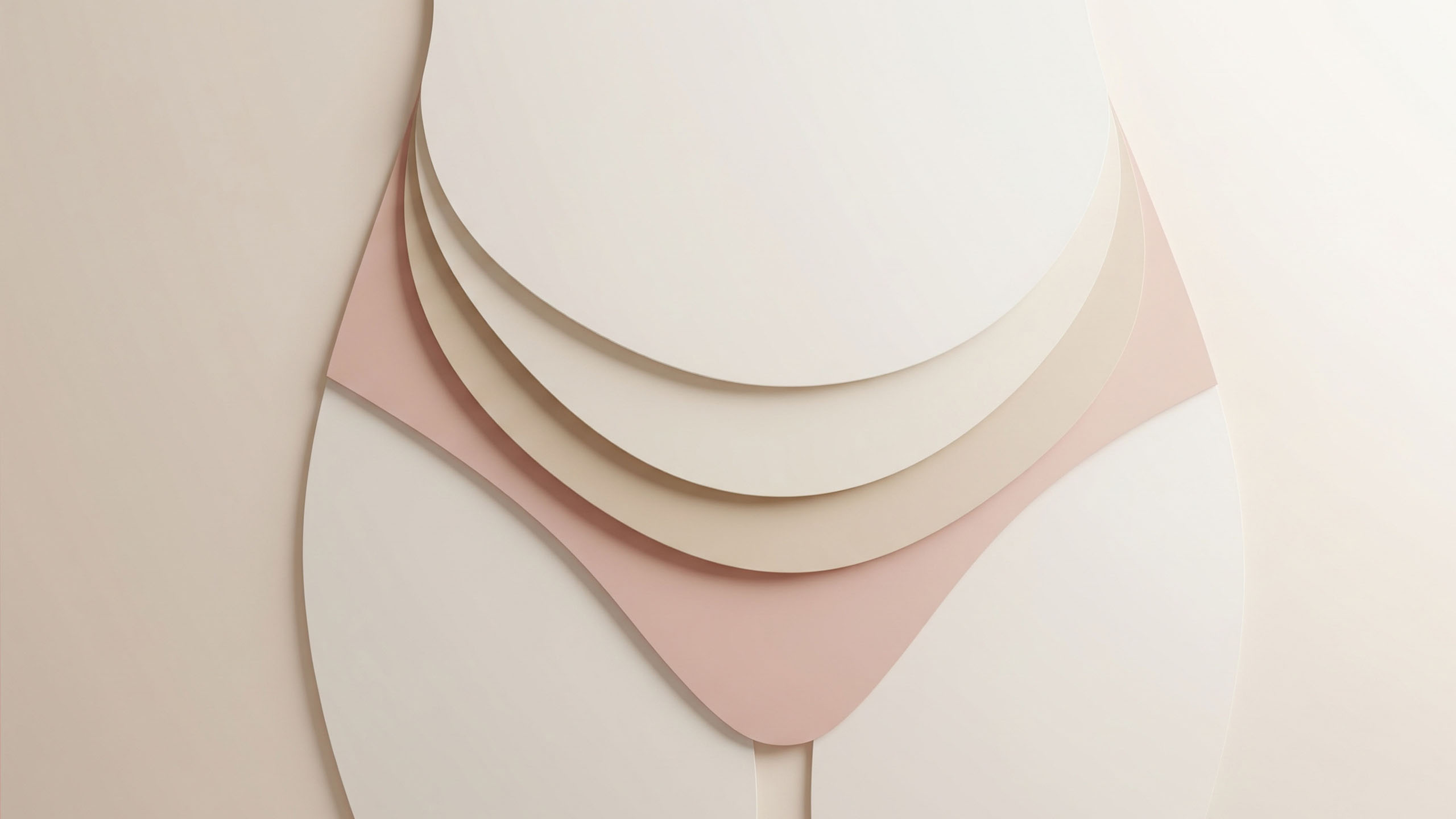 Image abstraite avec des formes douces et superposées représentant le soin délicat pour la peau sensible de la vulve.