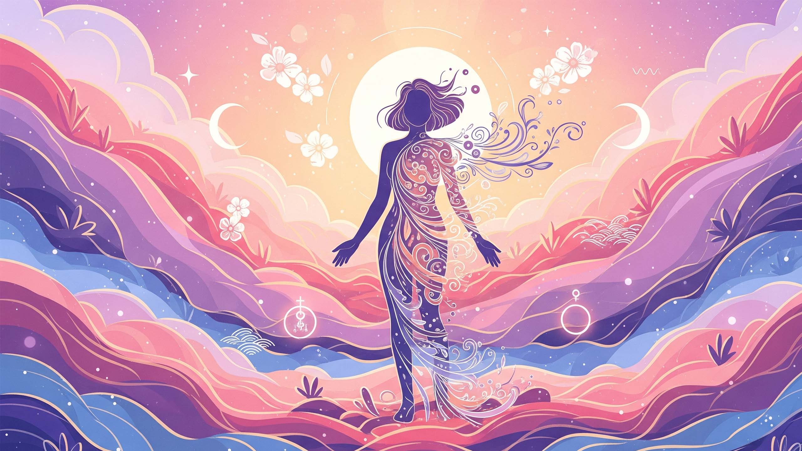 Illustration douce et neutre &eacute;voquant la sant&eacute; vaginale et l&rsquo;&eacute;quilibre hormonal