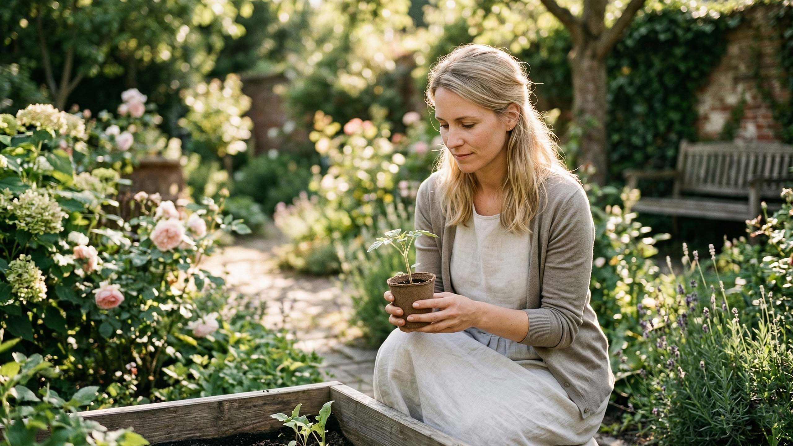 Eine moderne Frau denkt über die natürlichen Zyklen von Leben und Fruchtbarkeit nach.