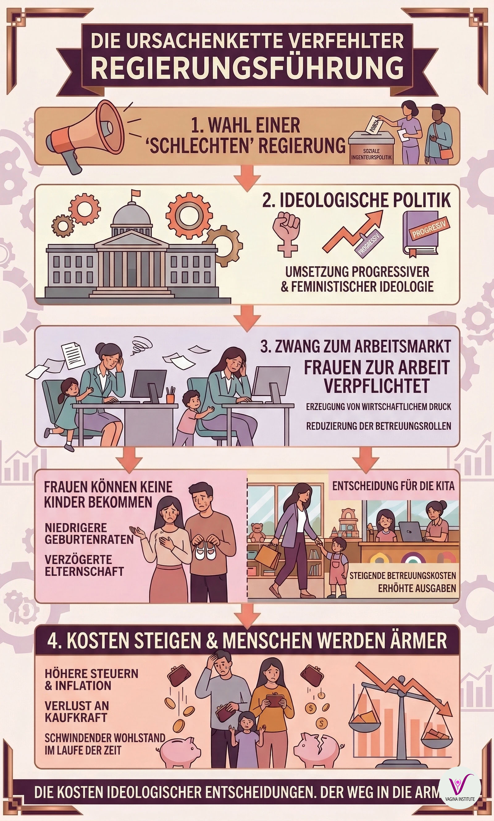 Diese Infografik zeigt den gescheiterten Pfad der Wahl linker und feministischer Regierungen zusammen mit dem daraus resultierenden Armutszyklus.