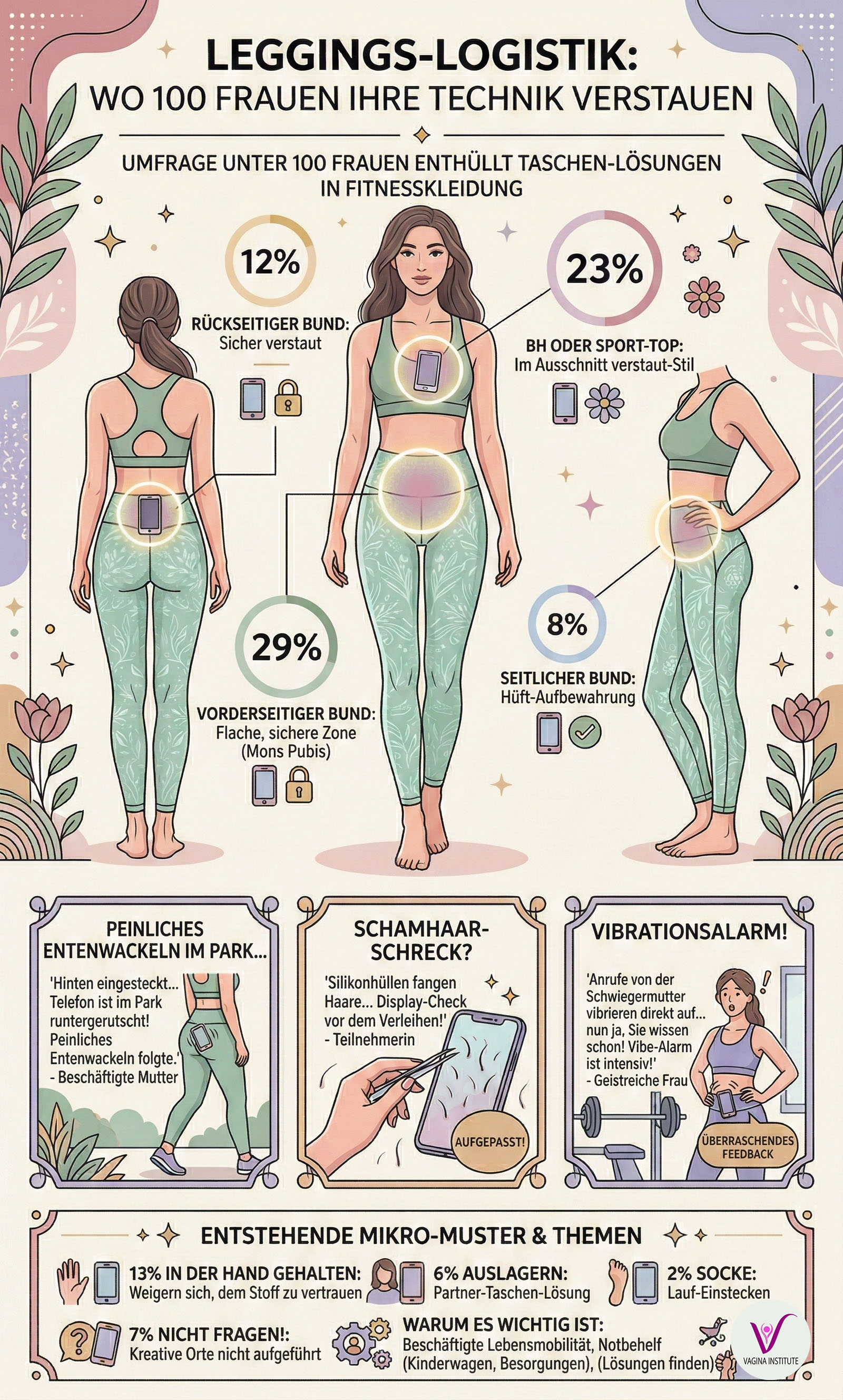 Infografik: Leggings-Logistik, wo verstauen 100 Frauen ihre Technik?