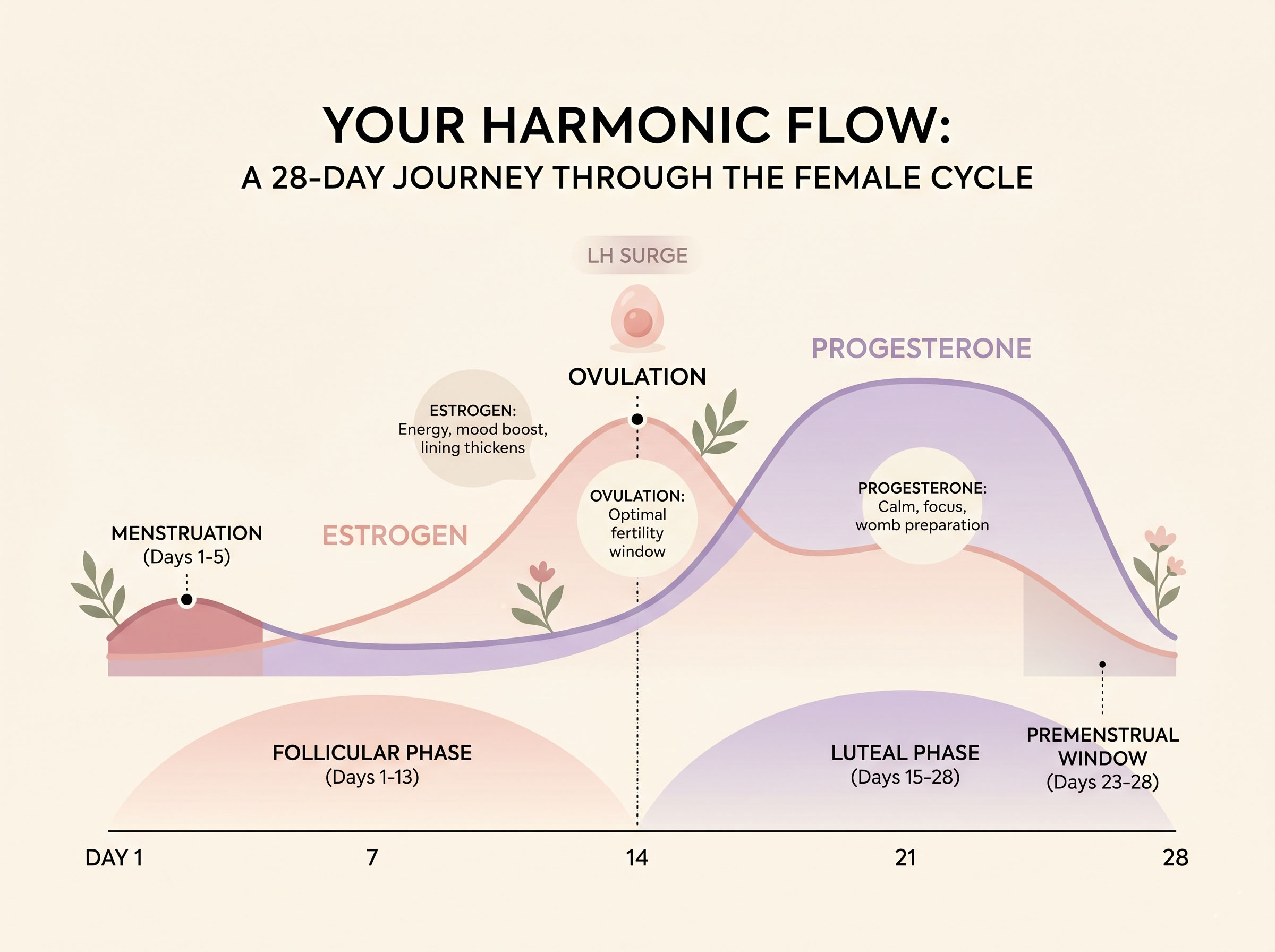 Visual representation of the hormonal cycle and its effect on vaginal moisture and cervical mucus throughout the month