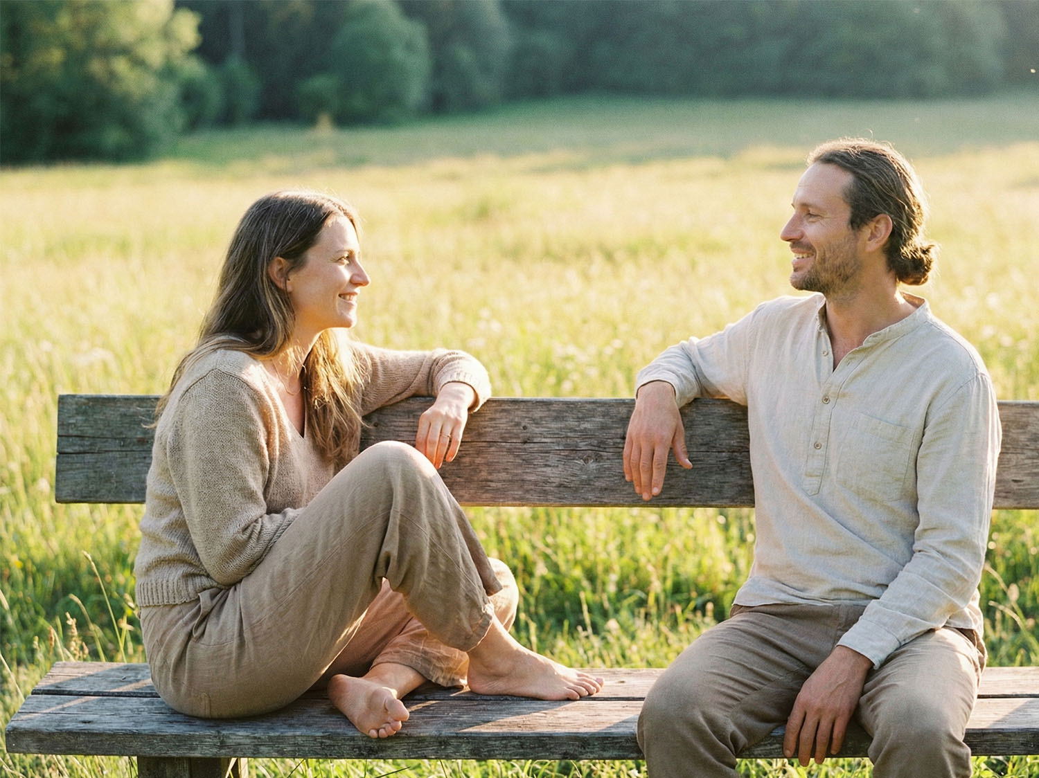 Man and woman practicing calm, present connection without pressure for intimacy