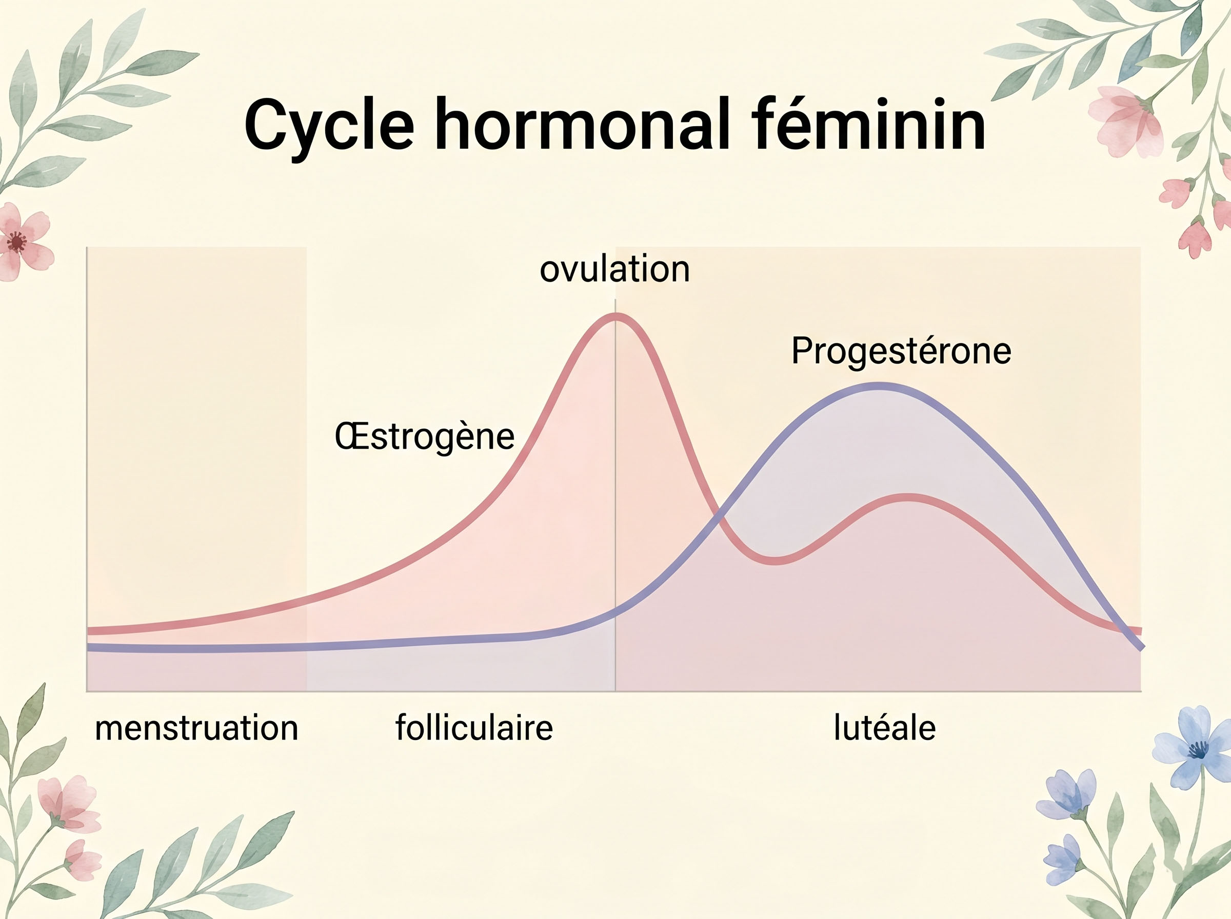 Schéma des phases du cycle hormonal naturel œstrogène progestérone ovulation