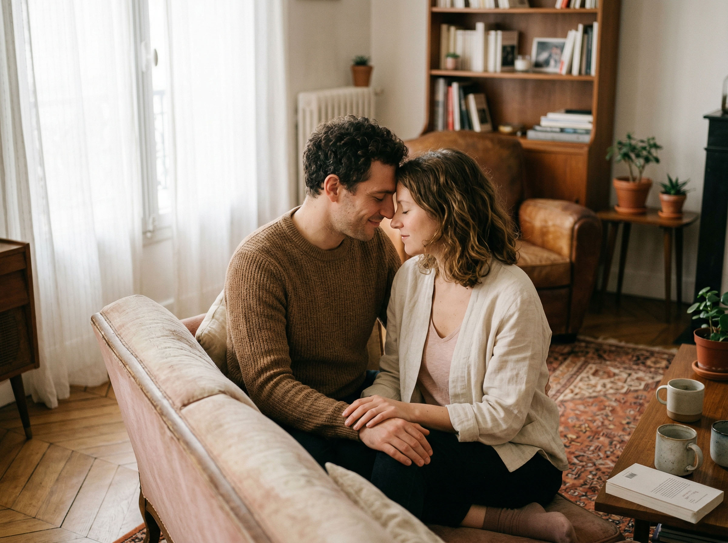 Un couple partageant un moment chaleureux et doux de connexion et de proximité
