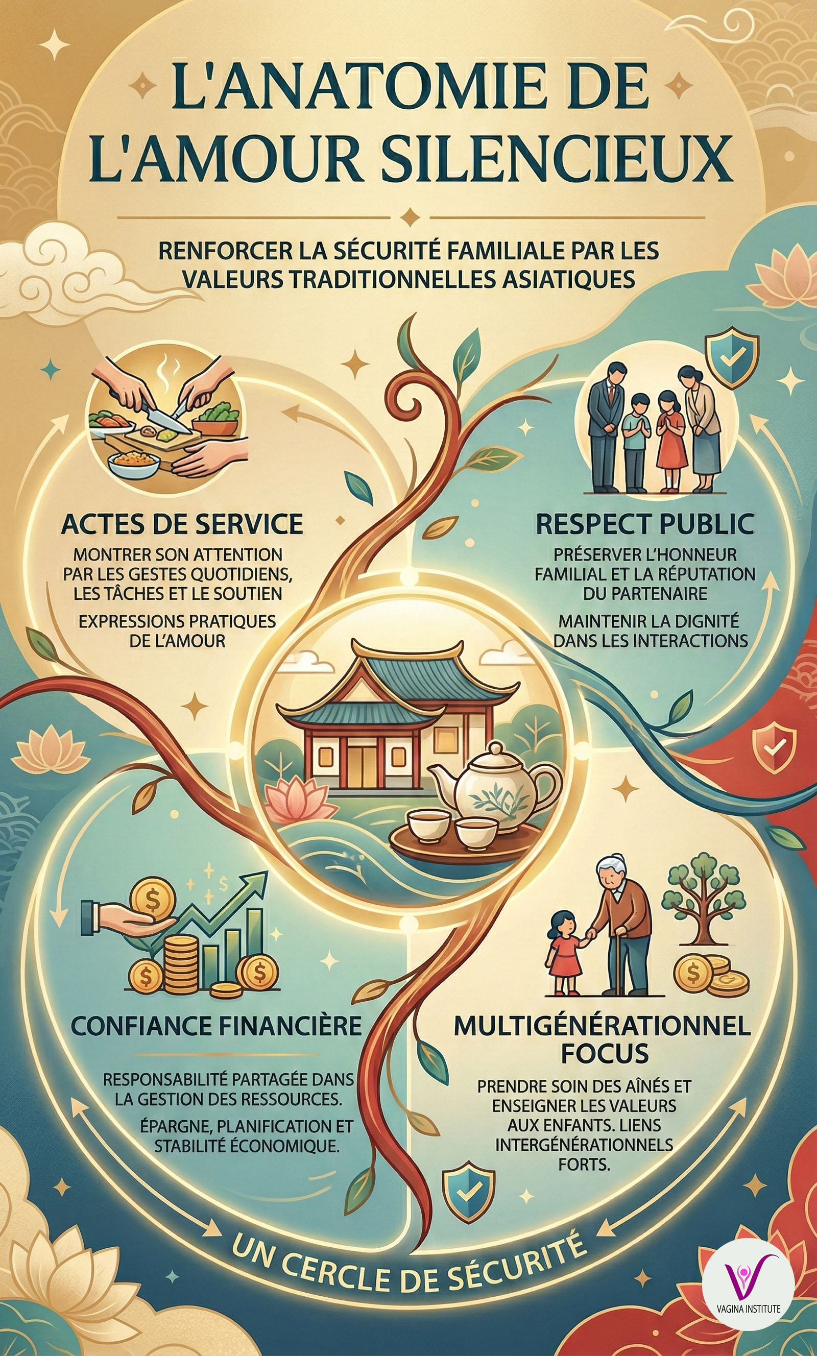 Infographie : L'anatomie de l'amour tranquille montrant les valeurs asiatiques traditionnelles dans le mariage