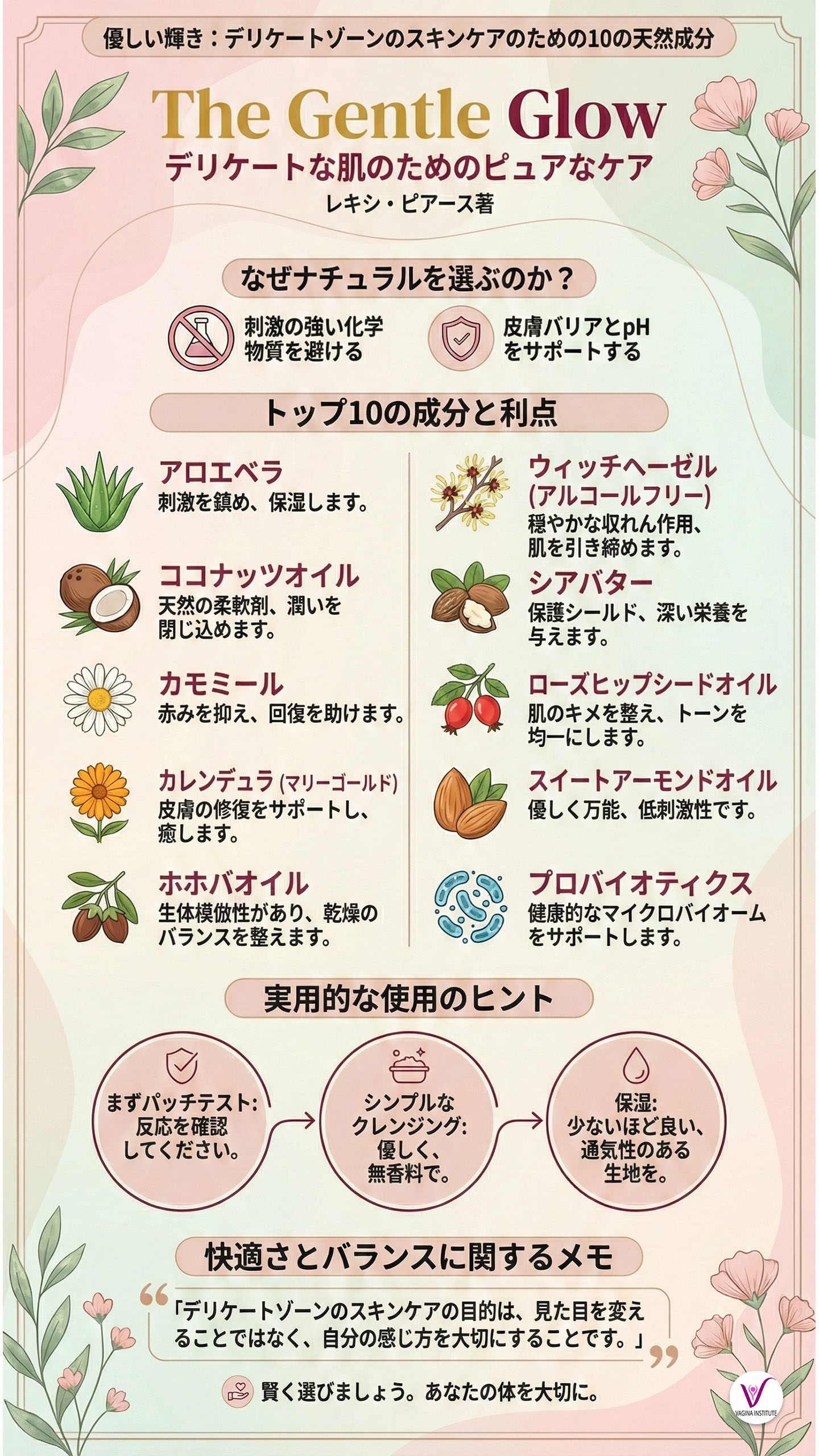 優しい輝き：親密なスキンケアのための10の成分