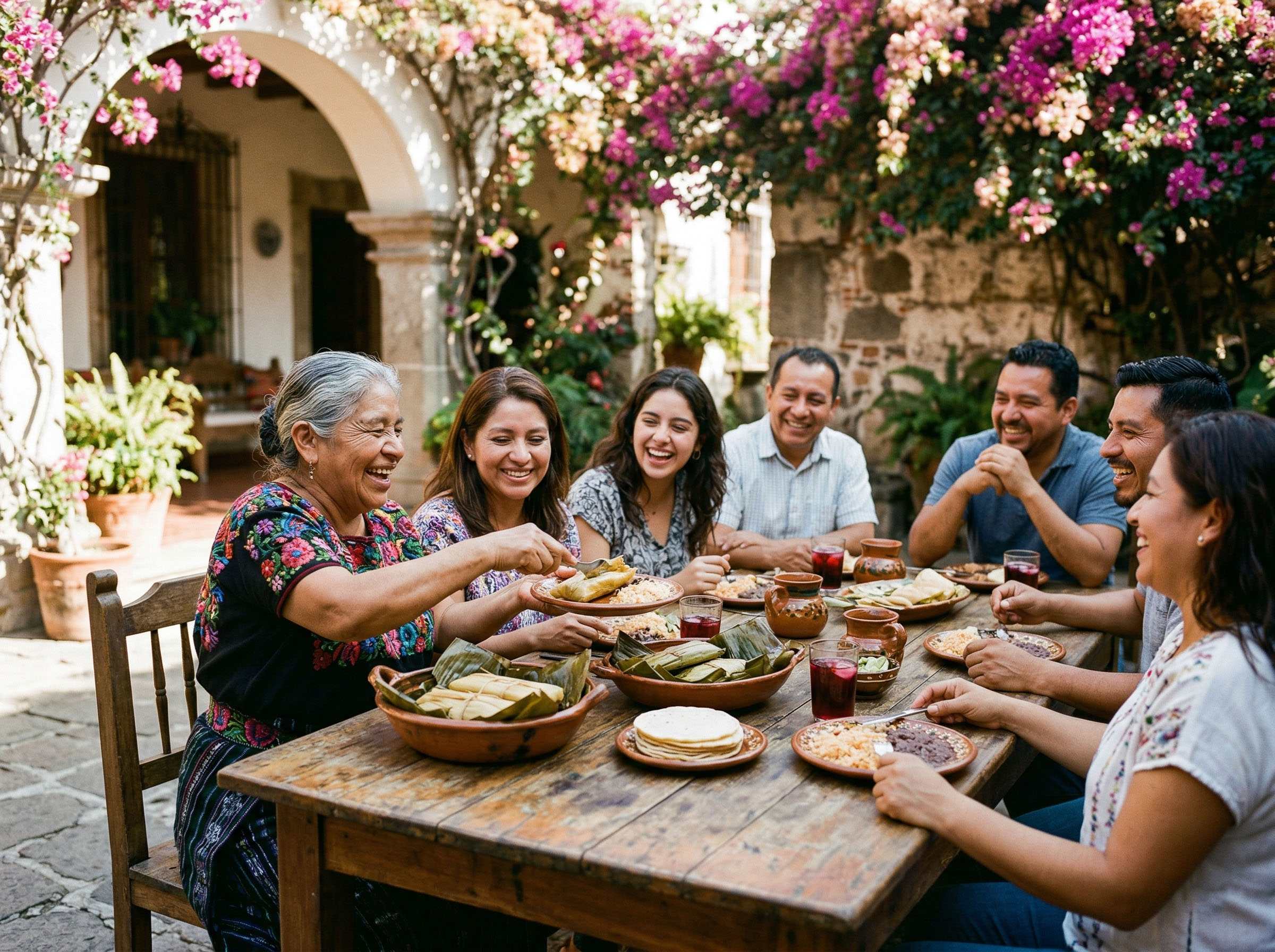 A large family sharing a meal
