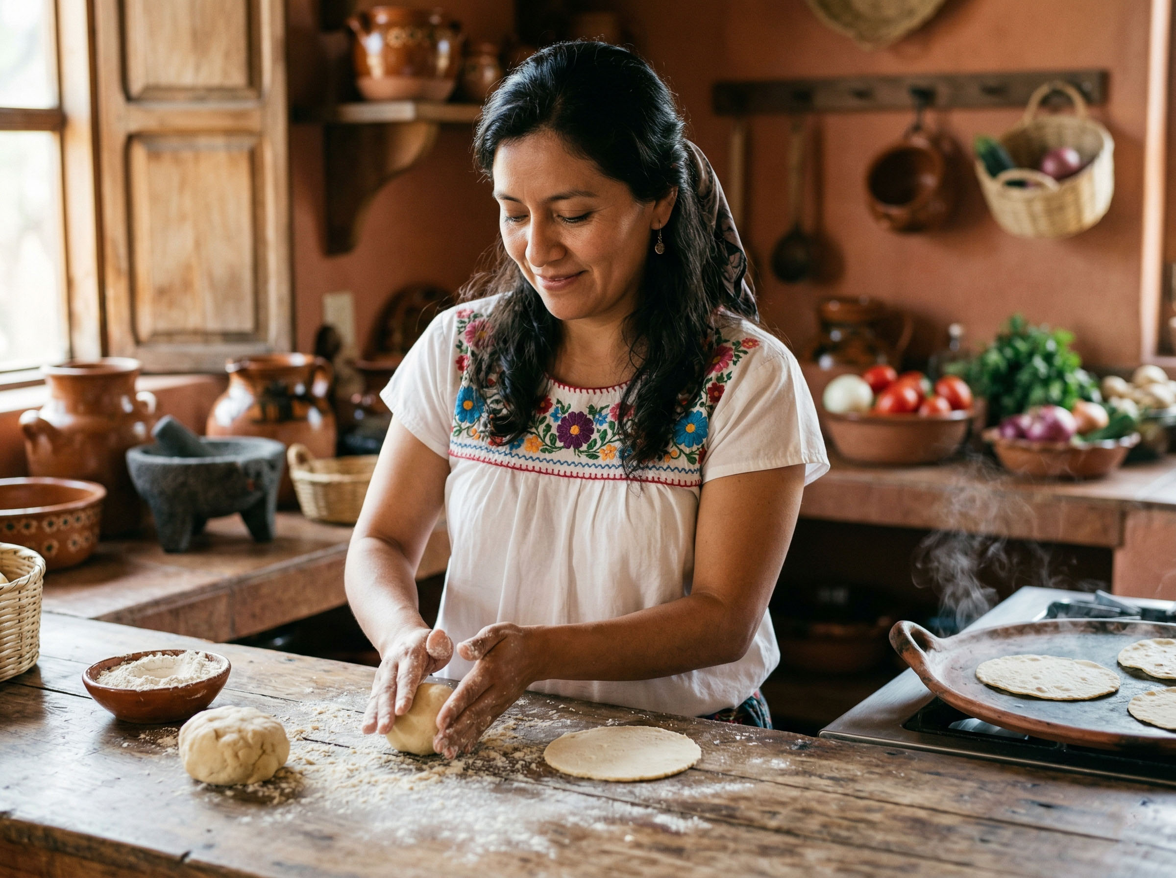 Woman making tortillas