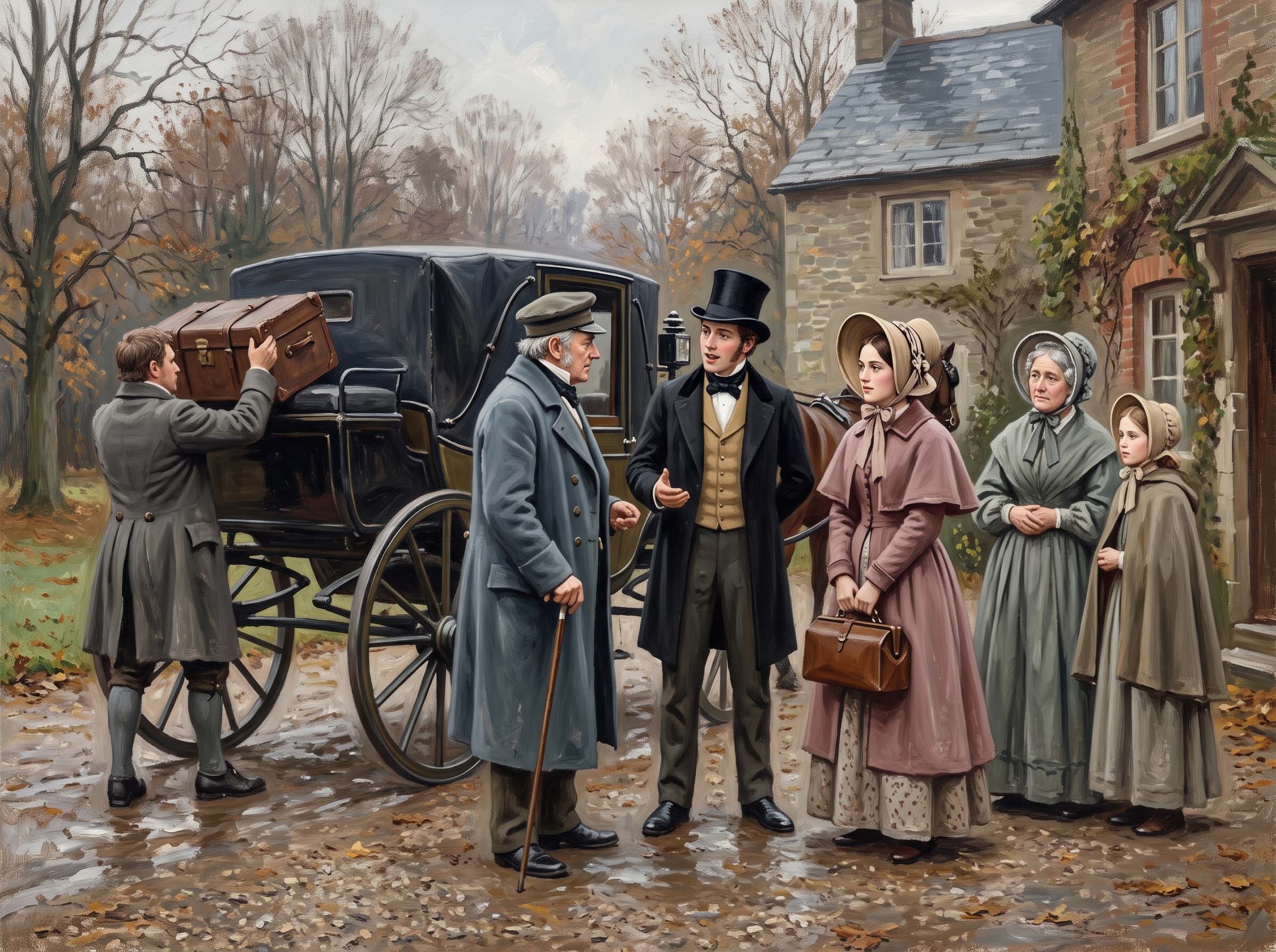 Nineteenth century bridal tour scene showing newlyweds travelling with family members, illustrating honeymoon history