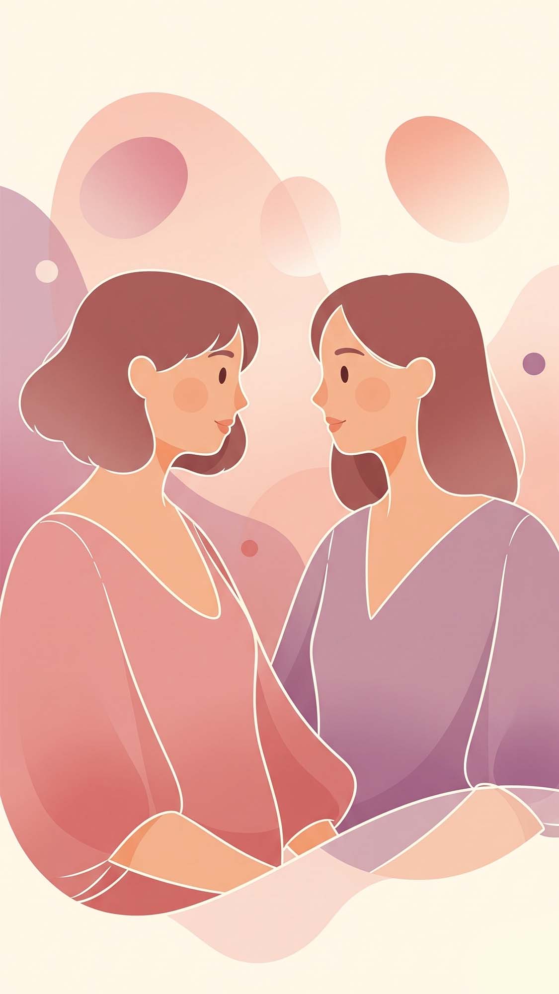 Abstract illustration of two women in conversation.