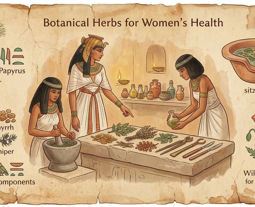 Ancient papyrus with botanical illustrations representing      early women's health treatments
