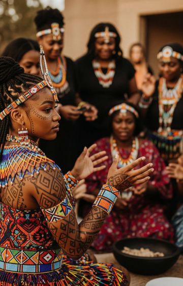 Women participating in a traditional cultural ceremony related to womanhood