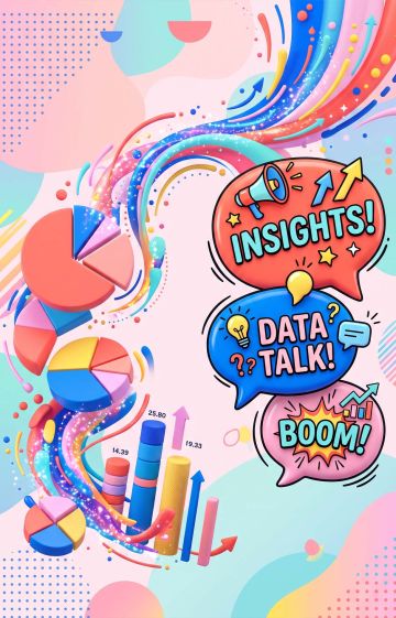 Colorful 3D illustration of pie charts and speech bubbles representing community polls and shared habits.