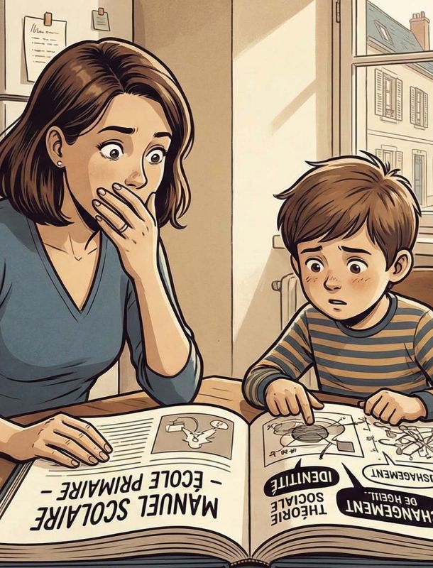 Une mère et son enfant examinant ensemble du matériel pédagogique à la maison.