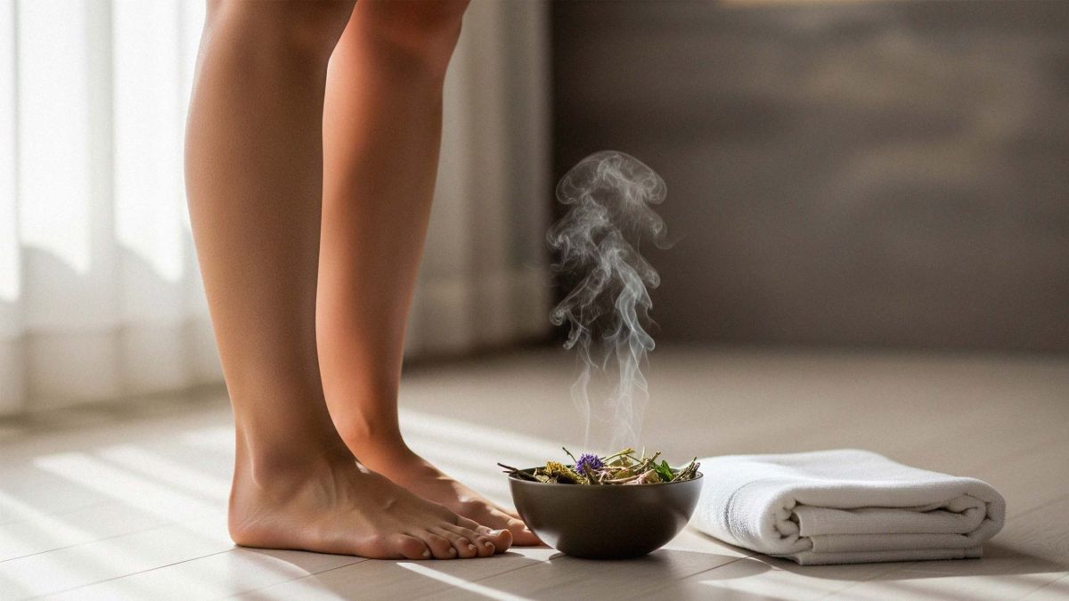 Bol d’herbes fumant représentant la pratique du bain vaginal.