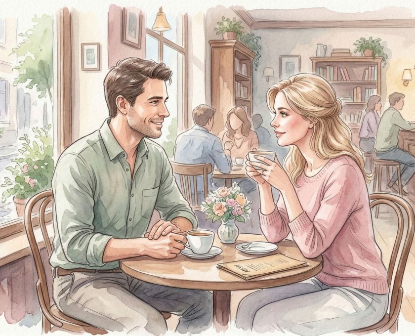 A man and woman engaging in a respectful first meeting, showcasing positive non-verbal cues.