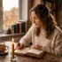 Woman sitting at a quiet table writing in a journal by candlelight, reflecting on rebuilding trust in her relationship