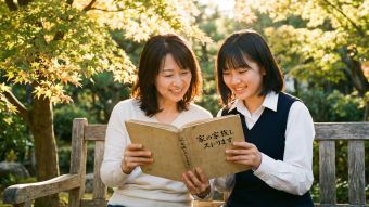 穏やかな環境で、母親が娘に伝統的な価値観を教えている様子。