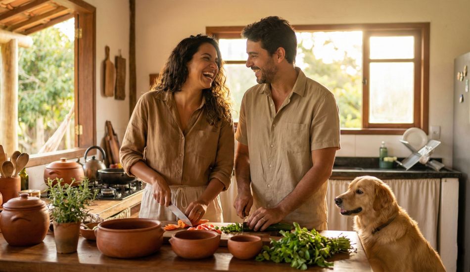 Uma mulher moderna e tradicional refletindo sobre sua jornada para encontrar um parceiro saudável e tradicional.