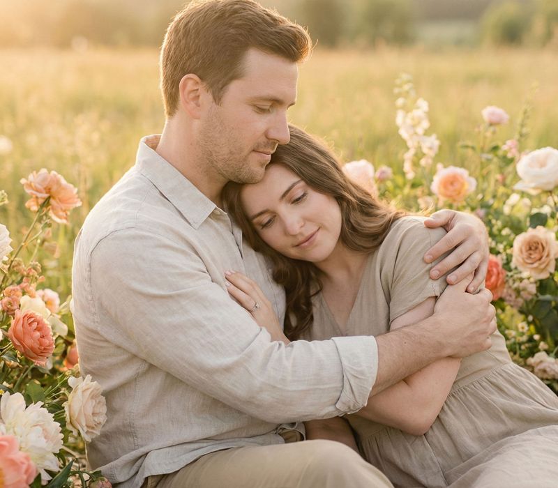 A woman feeling secure and cherished in a traditional relationship setting.