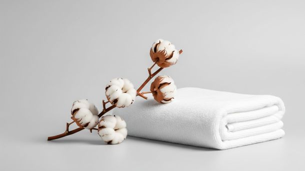 Una ramita de algodón sobre una toalla blanca y suave, simbolizando un cuidado de la vulva suave y natural.