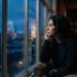 Una mujer reflexiva mirando hacia el horizonte, representando claridad y autoconciencia en la seguridad personal.