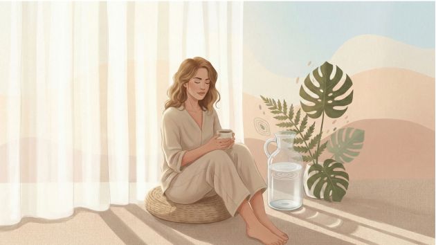 Illustrated scene representing balance and comfort in women’s vaginal health