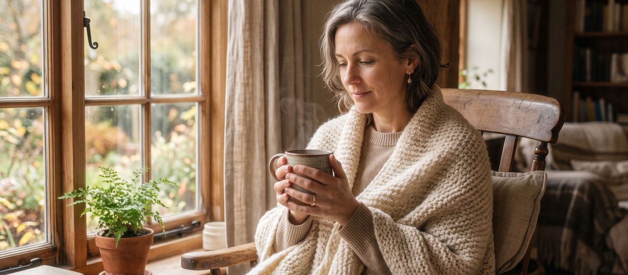 Woman sitting quietly by a sunlit window, symbolizing reflection and healing after loss"