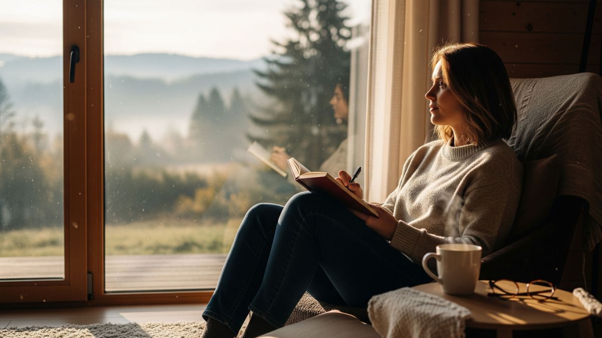 Person journaling in natural light to build self-awareness.