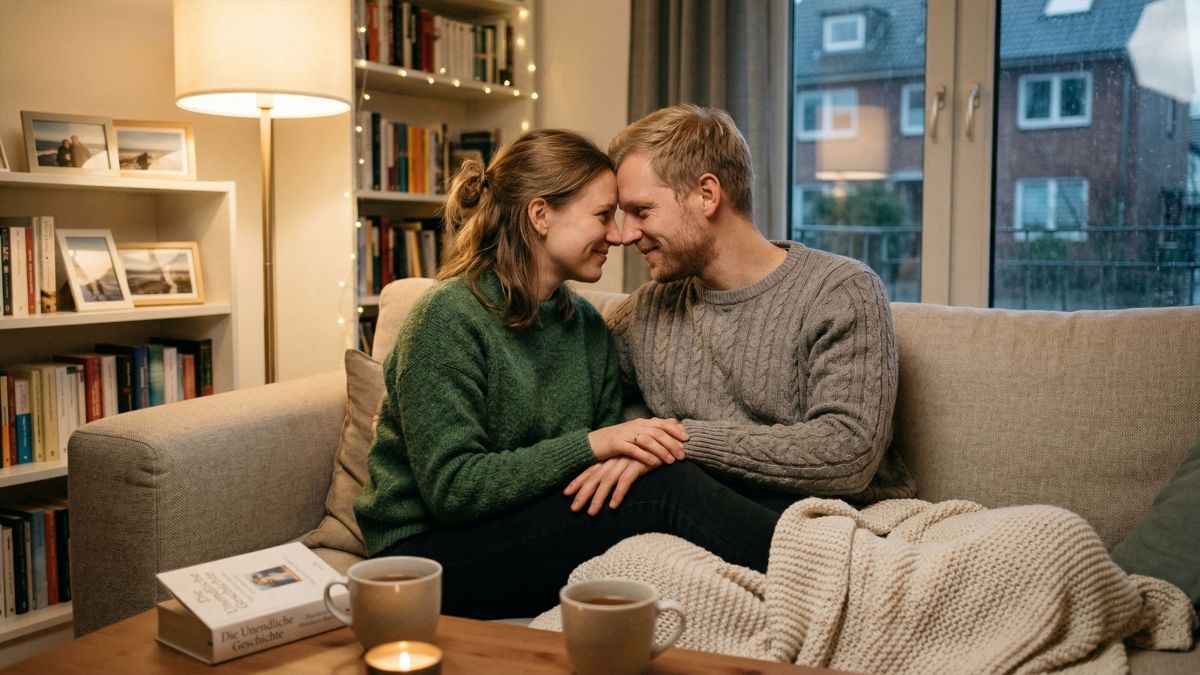 Ein Paar teilt einen ruhigen Moment der Verbundenheit und des gegenseitigen Verständnisses nach einem produktiven Gespräch.