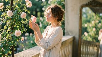 Une femme dans une lumi&egrave;re douce r&eacute;fl&eacute;chissant &agrave; son parcours vers la confiance en son corps et l&rsquo;amour de soi.