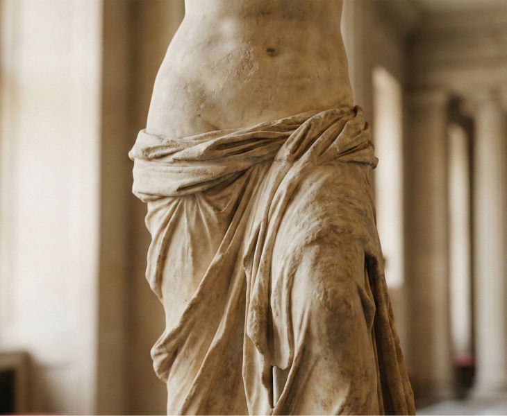 Klassische Marmorskulptur einer Frau als Symbol historischer Schönheitsideale.