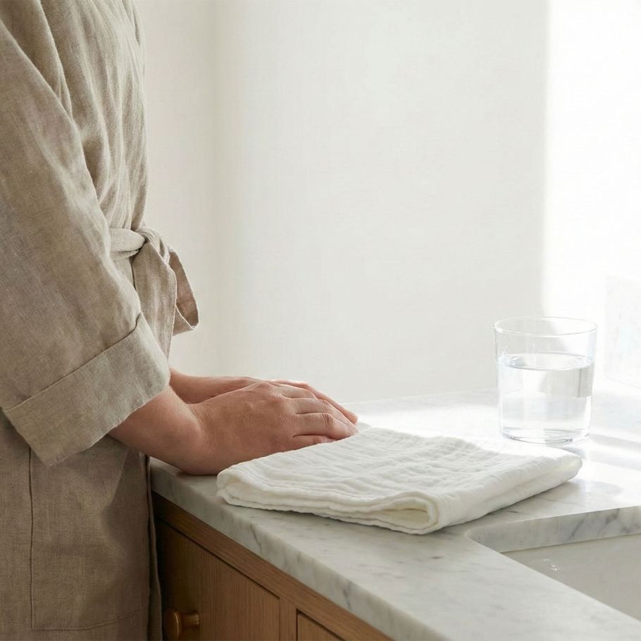 Elegante Marmor-Badezimmerkommode als Symbol für natürliche und reine feminine Hygienerituale.